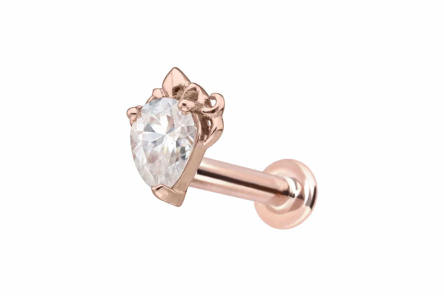 14 Karat Gold Labret Piercing mit Push Fit MOISSANIT-TROPFEN
